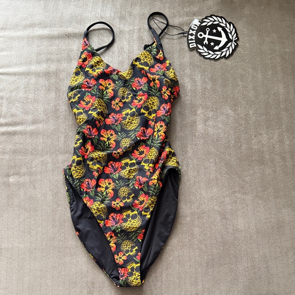 DIXXON Floral Women's Swimsuit - Black and Yellow